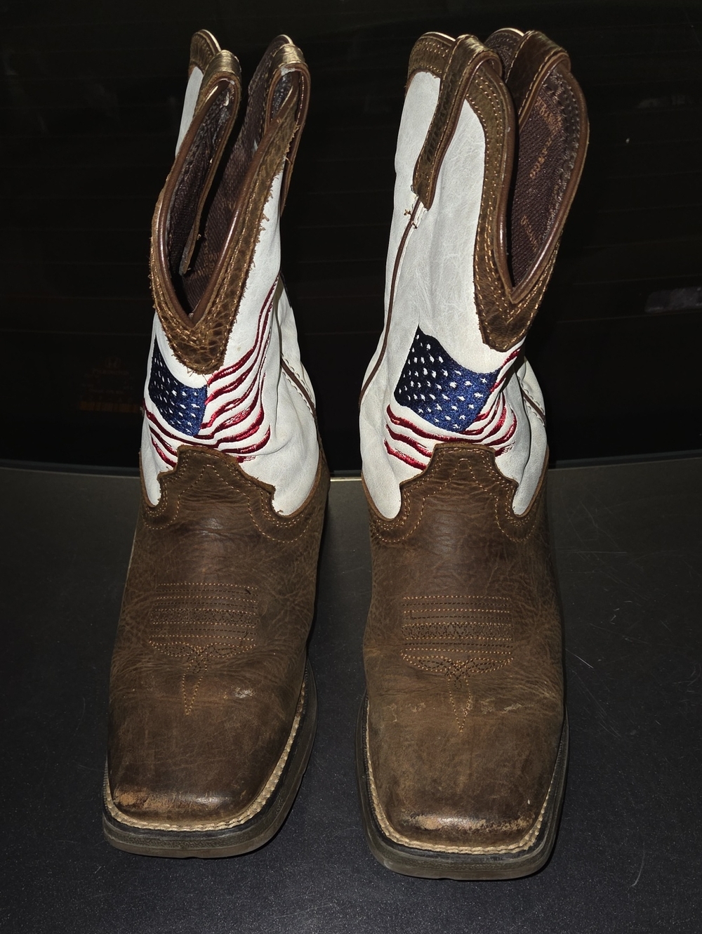 Boys Brown & White Western Flag Cowboy Boots Durango 5M